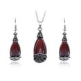 thumbnail image 1 of Tribal Inspired Majestic Faux Ruby Gem Pendant Gunmetal Necklace Earring Set, 1 of 4