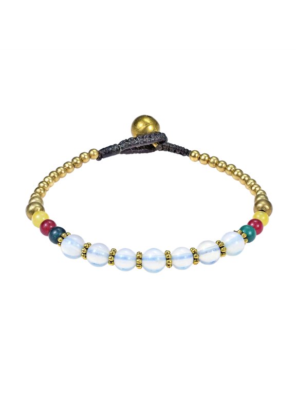 Tribal Inspired Round Reconstructed Moonstone & Brass Beads Toggle Bracelet