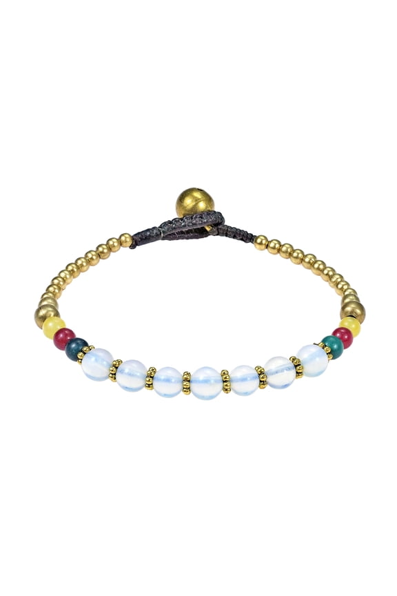Tribal Inspired Round Reconstructed Moonstone & Brass Beads Toggle Bracelet