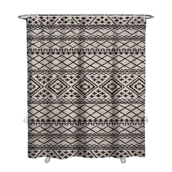 Tribal Inspired Shower Curtain 72x84 Inches, Quick-Drying Polyester with Plastic Hooks, Boho Chic Rustic Earthy Bathroom Decor Style