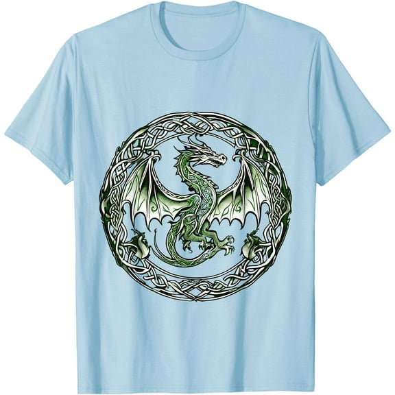 Tribal Irish Celtic Knot Fantasy Dragon Unisex T-Shirt for Men Women Kids Toddler,Light Blue Color,Size M
