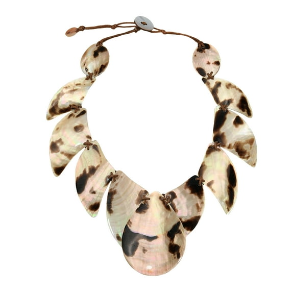 Tribal Island Inspired Chunky Brownlip Shell Statement Necklace