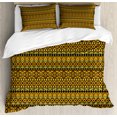 thumbnail image 1 of Tribal King Size Duvet Cover Set, Geometric Pattern with African Ethnic Origins Exotic Folk Influences, Decorative 3 Piece Bedding Set with 2 Pillow Shams, Amber Yellow and Black, by Ambesonne, 1 of 3
