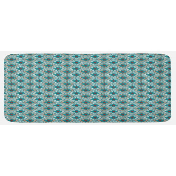 Tribal Kitchen Mat, Dry Brush Ink Print Pattern in Doodle Style with Geometrical Motifs, Plush Decorative Kitchen Mat with Non Slip Backing, 47" X 19", Multicolor, by Ambesonne