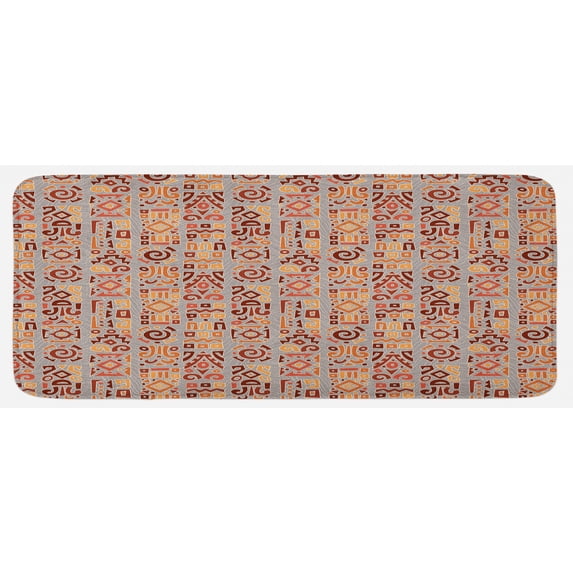Tribal Kitchen Mat, Geometrical Pattern with Doodle Art Shapes Cultures Theme, Plush Decorative Kitchen Mat with Non Slip Backing, 47" X 19", Multicolor, by Ambesonne