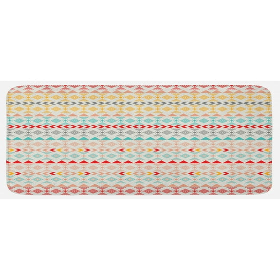 Tribal Kitchen Mat, Vintage Seamless Geometrical Design with Bohemian Stripes Shapes Pattern, Plush Decorative Kitchen Mat with Non Slip Backing, 47" X 19", Multicolor, by Ambesonne