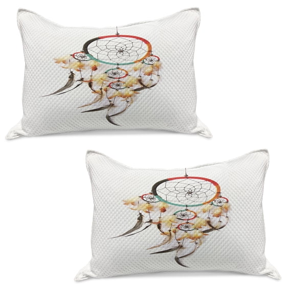 Tribal Knitted Quilt Pillowcover Set of 2, Retro Style Bohemian Dreamcatcher Image Indigenous Culture Feather, Standard Queen Pillow Sham Bedroom, 30" x 20", Multicolor, by Ambesonne