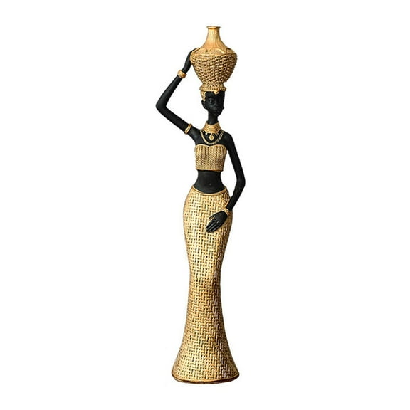 Tribal Lady Statue African Art Piece Figurine Retro Collectible Design for Living Room Fireplace Mantel Decor