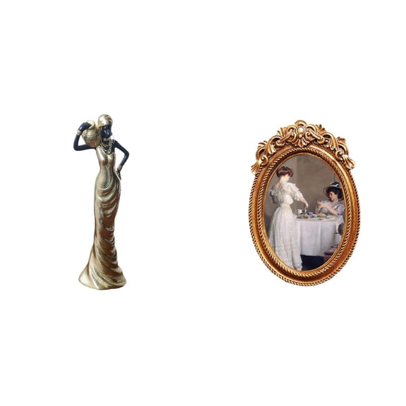 Tribal Lady Statue Vintage Photo Frame Ornament Resin Display Stand Ideal for Living Room Bedroom Decor