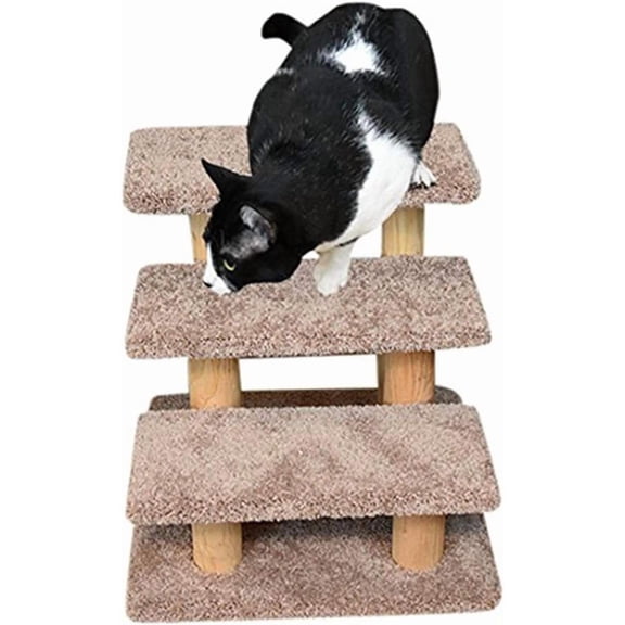 Tribal Large Pet Stairs for Cats and Dogs - 20" x 20" x 20", Solid Wood Steps with Household-Grade Carpet, Brown