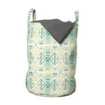 thumbnail image 1 of Tribal Laundry Bag, Native Themed Repetitive Pattern with Geometric Shapes Dots Rhombs and Triangles, Basket with Handles Drawstring Closure for Laundromats, 13" x 19", Multicolor, by Ambesonne, 1 of 4