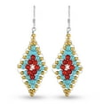 thumbnail image 1 of Tribal Leaf Turquoise and Coral .925 Silver Earrings, 1 of 7