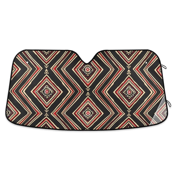 Tribal Line Shapes Car Windshield Sun Shade Foldable Car Front Window Visor Heat and UV Protection 53x23.5