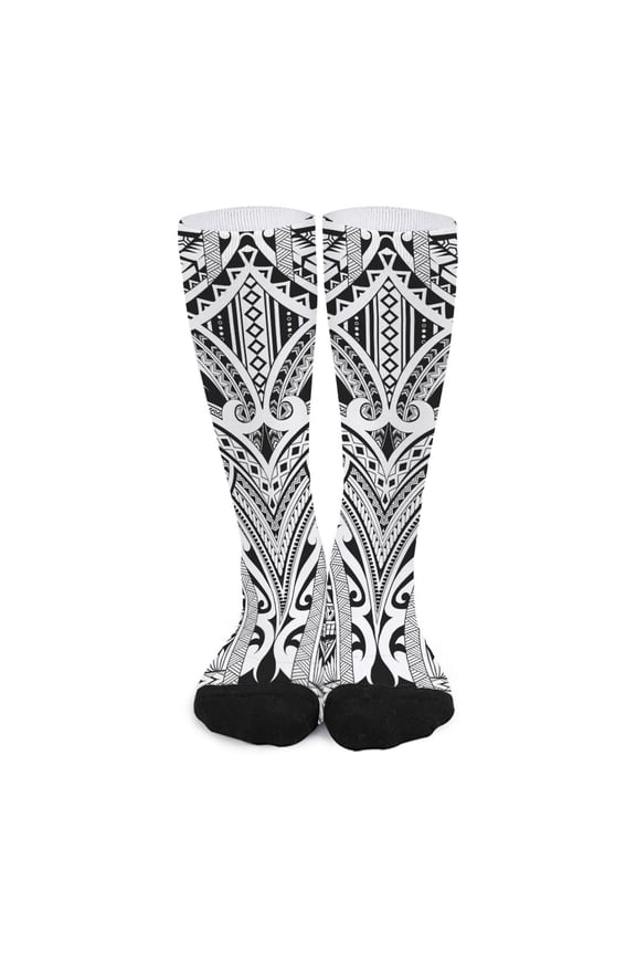 Tribal Maori Polynesian Tattoo Print Long Socks