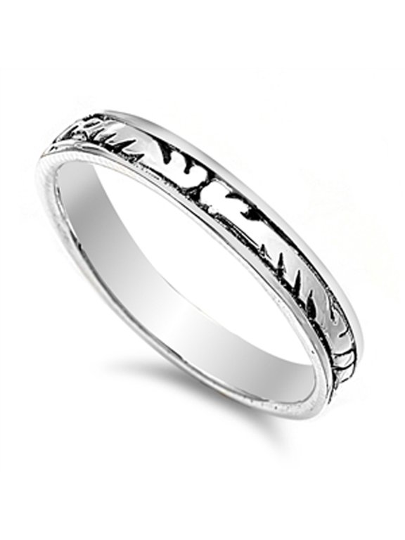 Tribal Marking Thin Oxidized Wedding Ring .925 Sterling Silver Band Jewelry Female Male Size 9