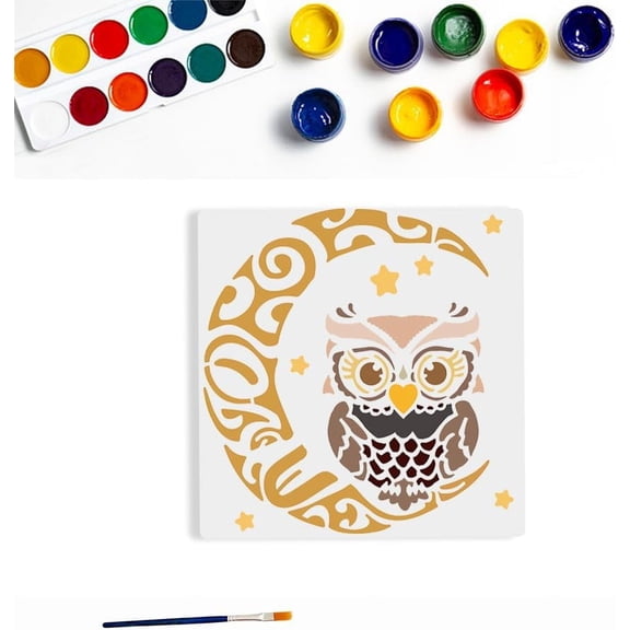 Tribal Moon Owl Stencil 11.8X11.8inch Owl Drawing Painting Stencils Reusable Drawing Templates Animal Reusable Painting Stencil for DIY Making