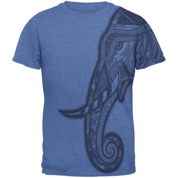 Tribal Mosaic Elephant Mens T Shirt Heather Royal LG