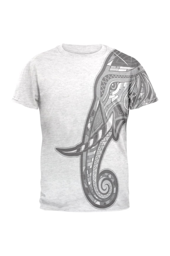 Tribal Mosaic Elephant Mens T Shirt Heather White LG