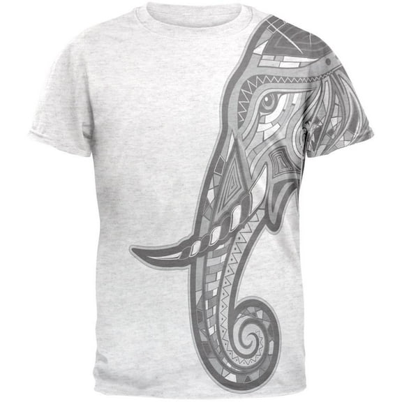 Tribal Mosaic Elephant Mens T Shirt Heather White SM