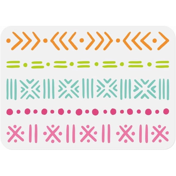 Tribal Mudcloth Wall Stencil Template 11.7 x 8.3 Inch Reusable Plastic Border Stencil for Painting on Wood Wall Floor Fabric Glass Furniture Home Decor or Craft Stencil colorful DIY