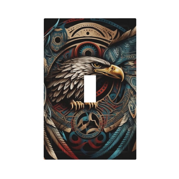 Tribal Native Eagle Symbols Black Light Switch Cover Decorator Single Toggle Wall Plate 1-Gang Receptacle Outlet Decor