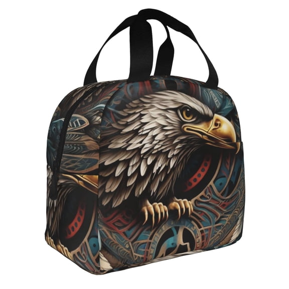 Tribal Native Eagle Symbols Black Reusable Lunch Bag Insulated Meal Tote Box Thermal Cooler Handbag Food Container For Work Travel Picnic