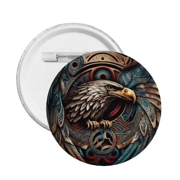 Tribal Native Eagle Symbols Black Round Button Pin Badge 5PCS Pinback Buttons Lapel Pin for Jacket, Backpack, Hat, Party Favor, Gift