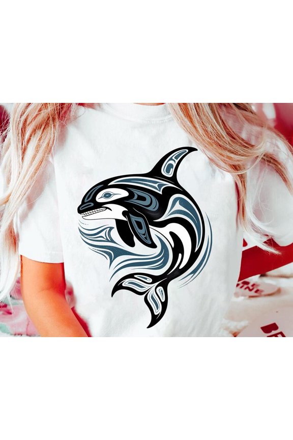 Tribal Orca Whale T-Shirt: Native Style Ocean Animal Design All Size S-5XL