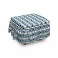 thumbnail image 1 of Tribal Ottoman Cover, Pattern of Geometric Motifs, 2 Piece Slipcover Set with Ruffle Skirt for Square Round Cube Footstool Decorative Home Accent, Standard Size, Sea Blue Charcoal Grey, by Ambesonne, 1 of 1
