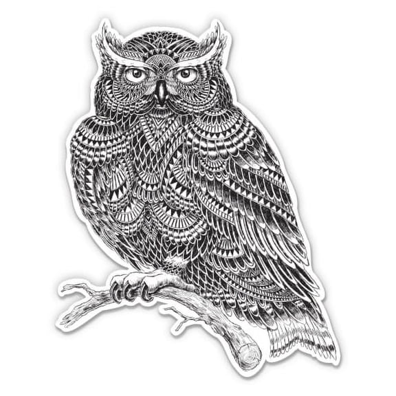 Tribal Owl Feathers Mandala Boho Design - 5" Vinyl Sticker - For Car Laptop I-Pad - Waterproof Decal