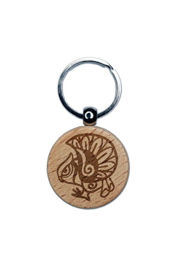 Tribal Owl Southwest Art Native American Bird Engraved Wood Round Keychain Tag Charm