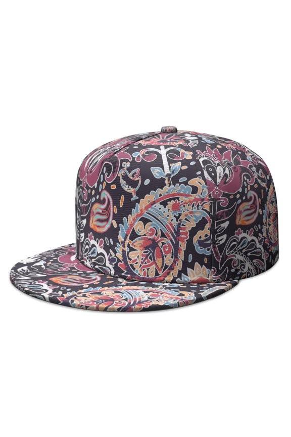 Tribal Paisley Snapback Hat, Adjustable Baseball Cap with Abstract Decorative Print, Trendy Boho Style