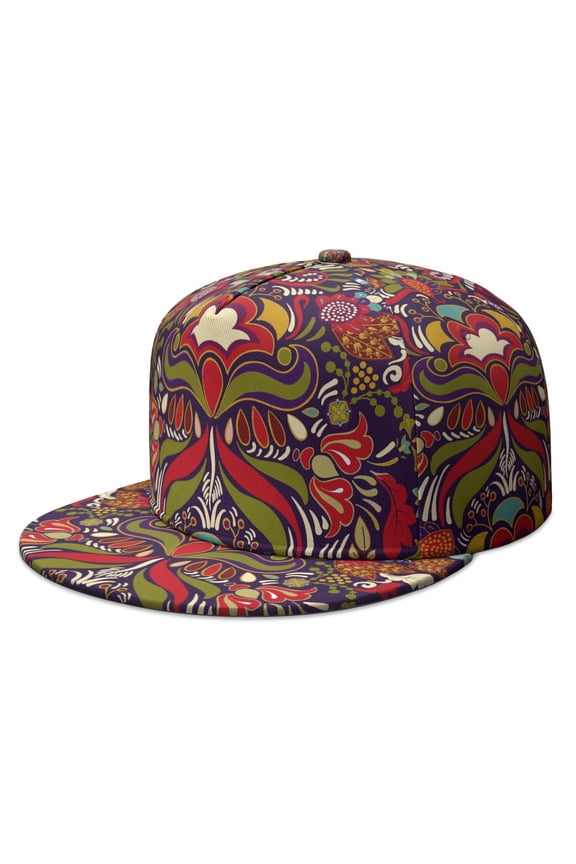 Tribal Paisley Snapback Hat, Adjustable Baseball Cap with Abstract Decorative Print, Trendy Boho Style