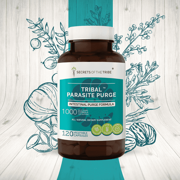 Secrets of the Tribe Tribal Parasite Purge Capsules Dietary Supplement, Natural Herb Blend, Made from Wormwood, Cranberry, Garlic, Black Walnut, Pumpkin 120 Count