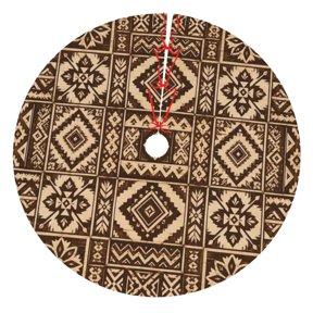 Tribal Patchwork Geometric Pattern Art Christmas Tree Skirt, Round Winter Xmas Holiday Party Decor Decoration with 3 Ties, 30 in