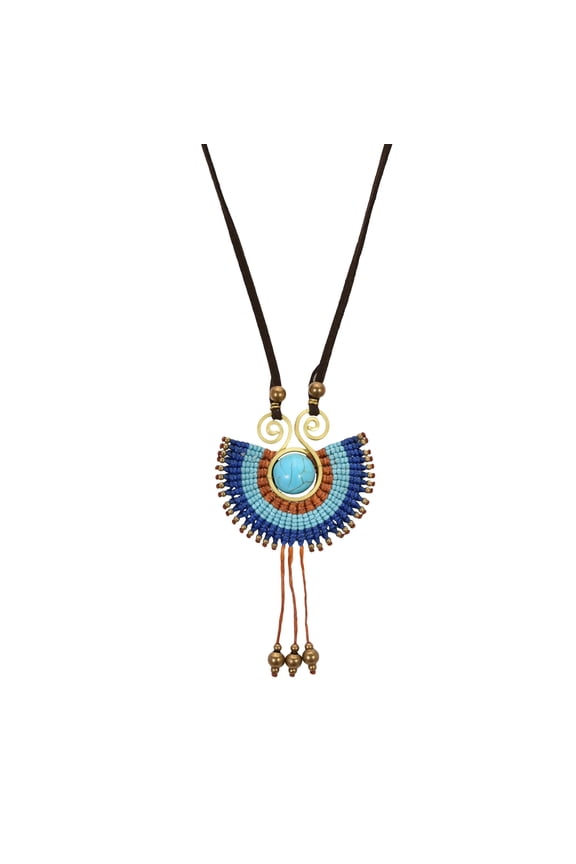 Tribal Path Turquoise Ray Macrame Suede Handmade Necklace
