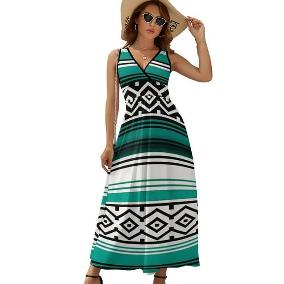 Tribal Pattern Blue White Dress Fashion Boho Beach Long Dresses Female Party Printed Maxi Dress