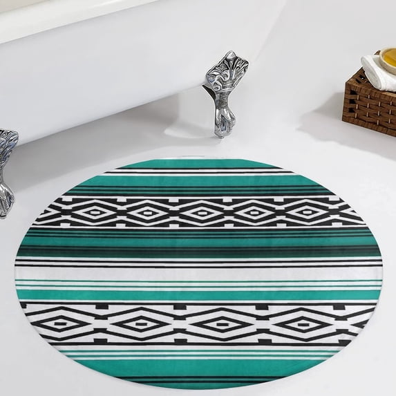 Tribal Pattern Blue White Round Carpet Circle Rug Outdoor Patio Area Rug Washable Large Area Rugs Hallway Room Decor Fitness Mats