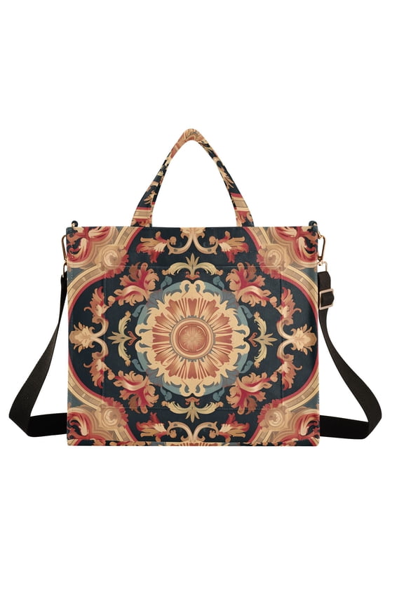 Tribal Pattern Boho Corduroy Tote Bag Handbag Large Messenger Bag Shoulder Crossbody Zipper Bag Purse