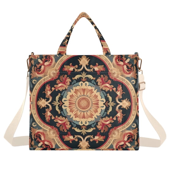 Tribal Pattern Boho Corduroy Tote Bag Handbag Large Messenger Bag Shoulder Crossbody Zipper Bag Purse