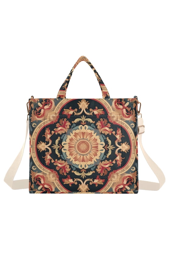 Tribal Pattern Boho Corduroy Tote Bag Handbag Large Messenger Bag Shoulder Crossbody Zipper Bag Purse