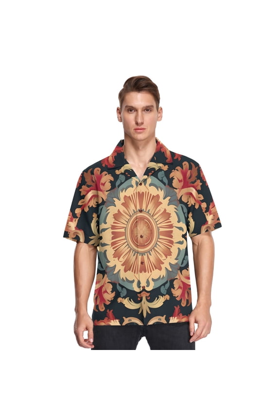 Tribal Pattern Boho Men's Hawaiian Wrinkle Free Button Down Short Sleeve Shirt Casual Shirts Beach Shirts