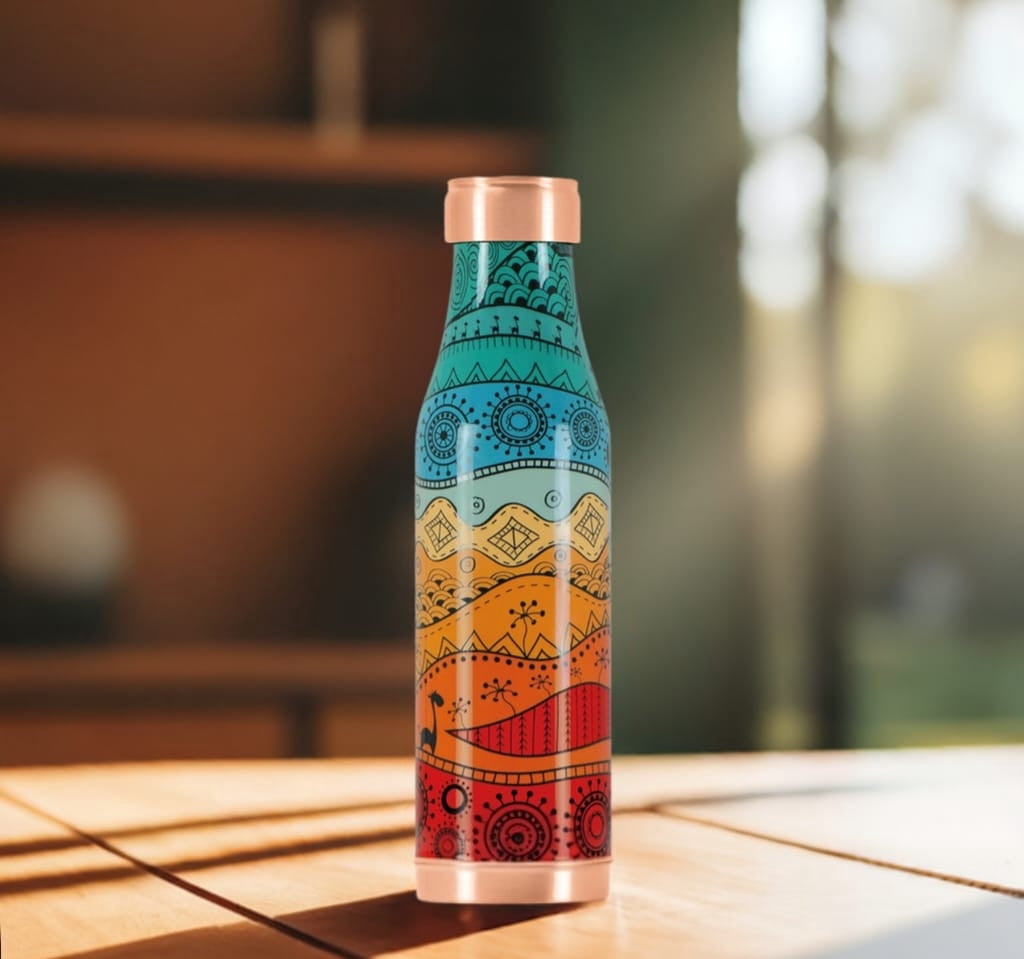 Tribal Pattern Insulated Water Bottle, 31.4 fl oz (930 mL), Reusable copper Bottle for Office, Gym & Travel
