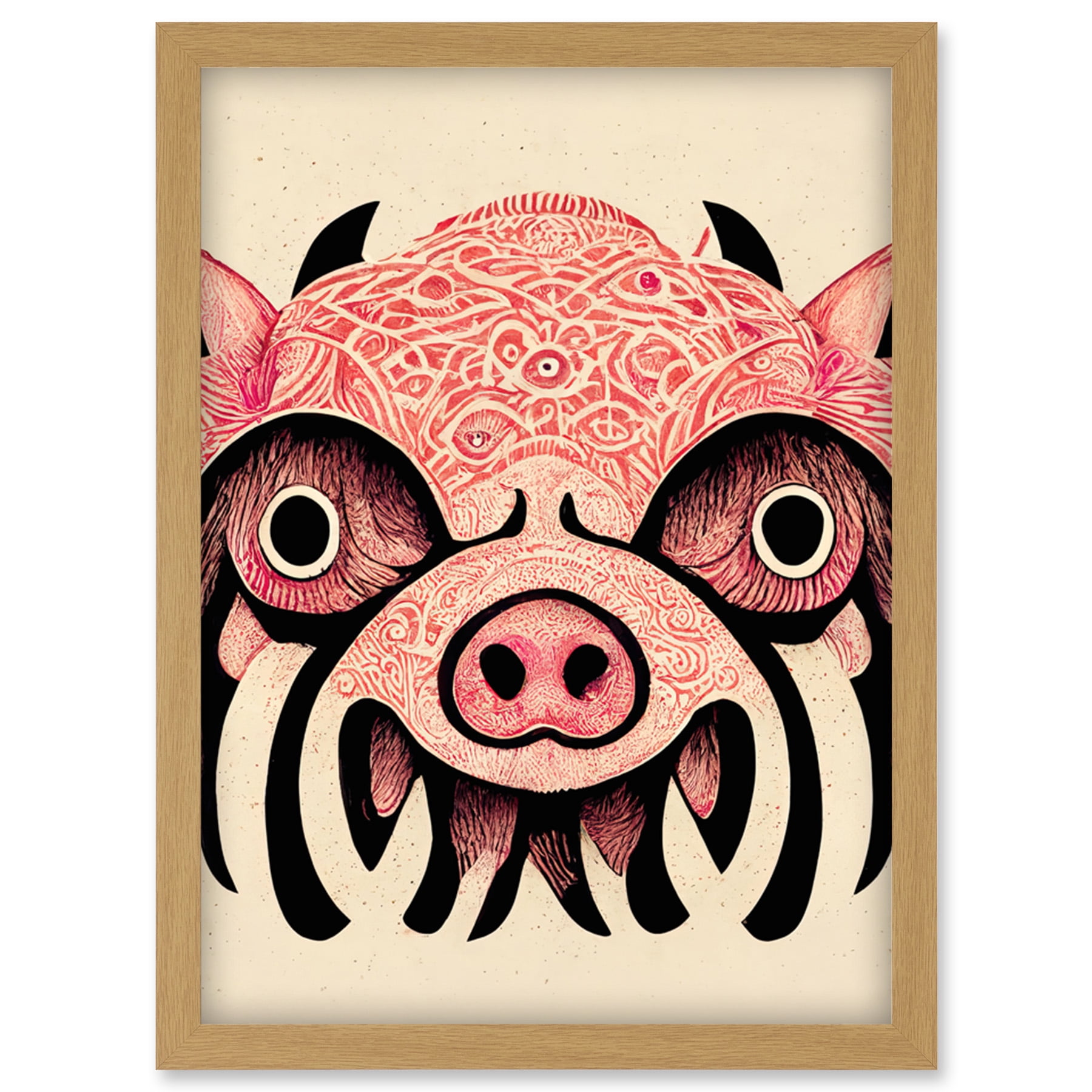 Tribal Pattern Pig Hog Mask Wild Boar Illustration Artwork Framed Wall ...