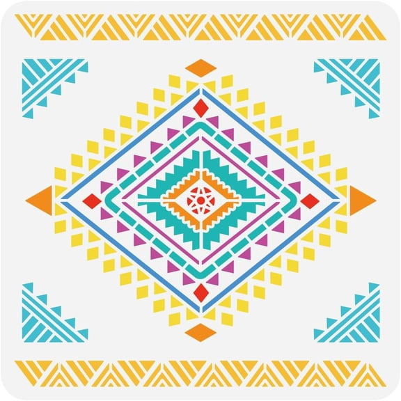 Tribal Patterns Painting Stencil 11.8x11.8inch Reusable Aztec Mystic Border Drawing Big Stencil Tribal Themes Corner Spraying Template Tribal Infinite Pattern Wall Decorative Template diy