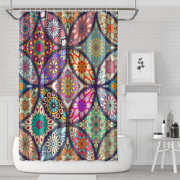 Tribal Patterns Rustic Home Decor Shower Curtain, Aesthetic Room Decor Artistic Home Accents Abstract Waterproof 72x72 Inch Machine Washable