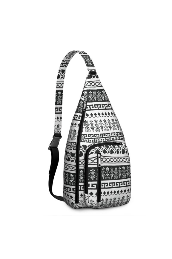 Tribal Print Sling Bag - Waterproof Tear-resistant Vintage Inspired Shoulder Bag with Boho Ethnic Patterns