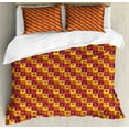 thumbnail image 1 of Tribal Queen Size Duvet Cover Set, Funky African Primitive Spiritual Forms Ethnic Historical Folk Bohemian, Decorative 3 Piece Bedding Set with 2 Pillow Shams, Purple Yellow Orange, by Ambesonne, 1 of 3