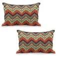 thumbnail image 1 of Tribal Quilted Pillowcover Set of 2, Hand Paint Zigzag Pattern Effects Brushstrokes, Standard Queen Size Pillow Cover for Bedroom, 30" x 20", Sea Green Marigold, by Ambesonne, 1 of 1