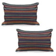 thumbnail image 1 of Tribal Quilted Pillowcover Set of 2, Striped Retro Pattern Rich Mexican Color Folkloric Print, Standard Queen Size Pillow Cover for Bedroom, 36" x 20", Teal Plum and Orange, by Ambesonne, 1 of 1
